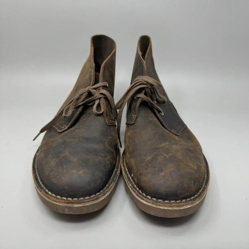 CLARKS Bushacre 2 Dark Brown Leather Desert Chukka Boots Men's Size 13 WIDE